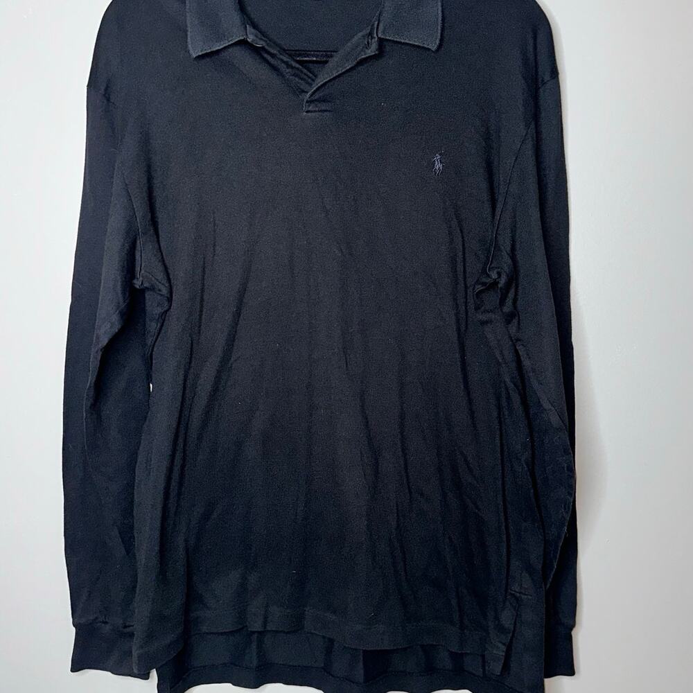 Polo Ralph Lauren Mens Size Medium Black Long Sleeve Soft Knit Casual Polo